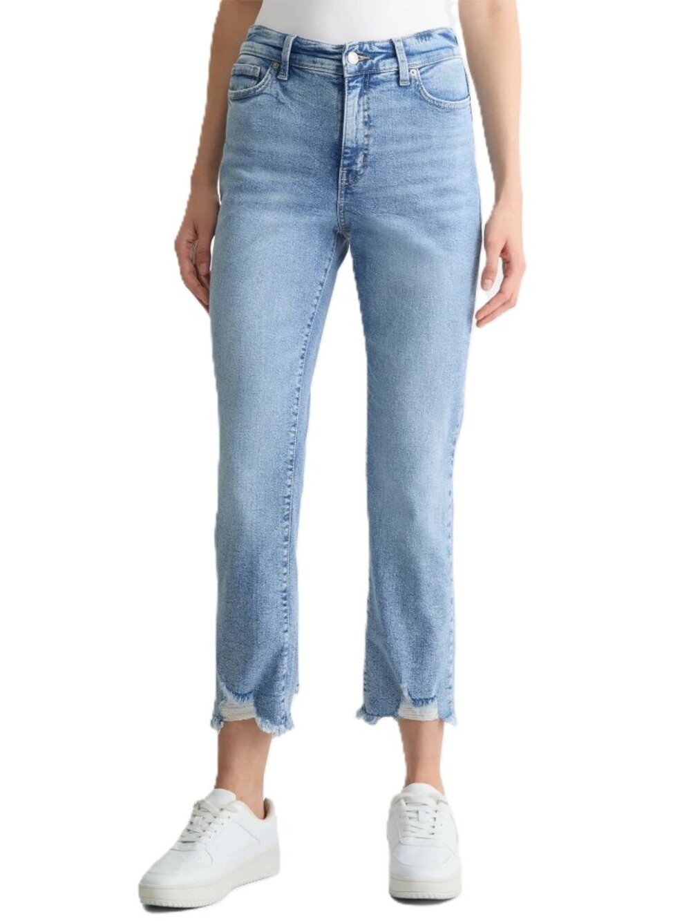 New Women's Time & Tru High Rise Straight Ankle Jeans Size 16 Light Wash Raw Hem
